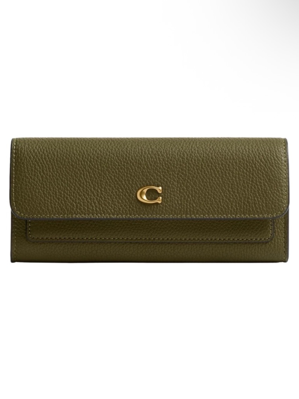 New Coach Olive Green Leather Mila Wallet with Gold Accent